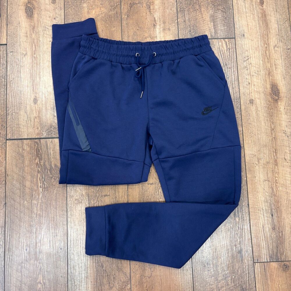 Nike Tech Fleece Jogger Pants Men's Medium Dark Blue Navy Zip Pocket Drawstring